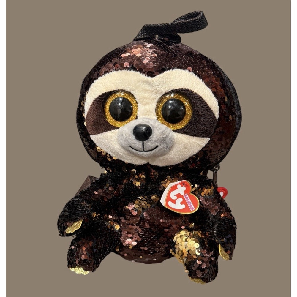 TY Fashion Dangler Sloth Big Eyes Sequin Backpack Plush Bag
